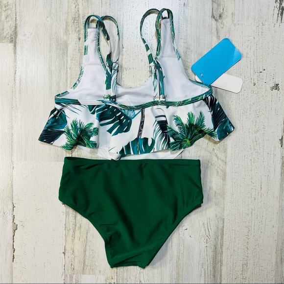 Girls SZ 6-7Y Flounce Tankini Palm Tree Print Top - Picture 2 of 4